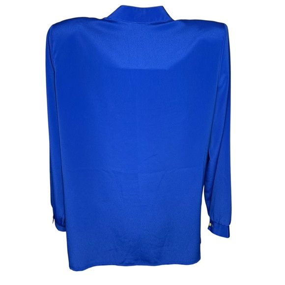 Vintage Regal Royal Blue Button Up Sheer Blouse - Gold Accents / Buttons - Sz L - Picture 4 of 9